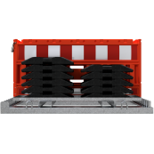 SET | with 10 panel fences | and 11 base plates | on storage and transport traverse | ohne Lampenadapter | with red/white foil, txpe RA1/A | type of barrier NOX red